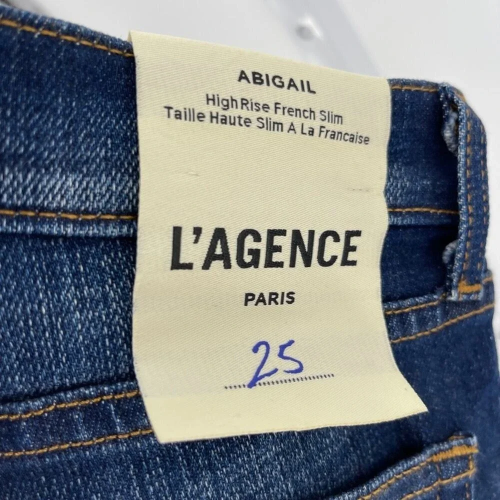 L'AGENCE Abigail French Slim Ripped Skinny Jeans In Dark Diamond Destruct 25 NEW